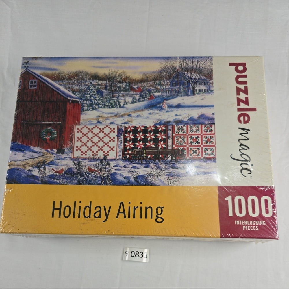 New Puzzle Magic Holiday Airing 1000 Piece Jigsaw Puzzle Winter Quilts Barn